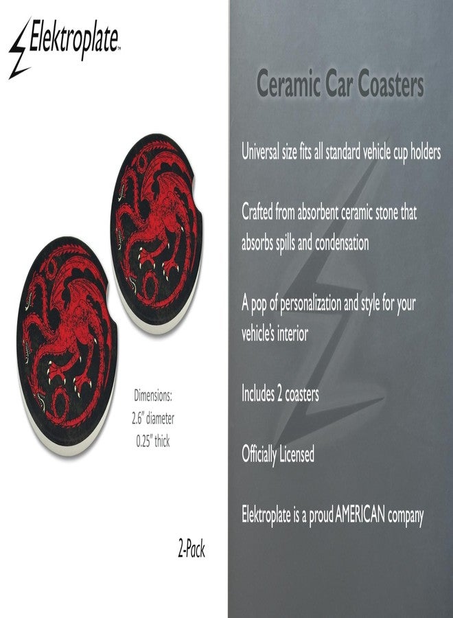 Elektroplate Officially Licensed Game of Thrones House Targaryen Red Dragon Auto Ceramic Coasters (2.6" Diameter) | Universal Fit Cars, Trucks, SUVs, and More | Absorbent Non-Slip Durable | Set of 2 - Image 3